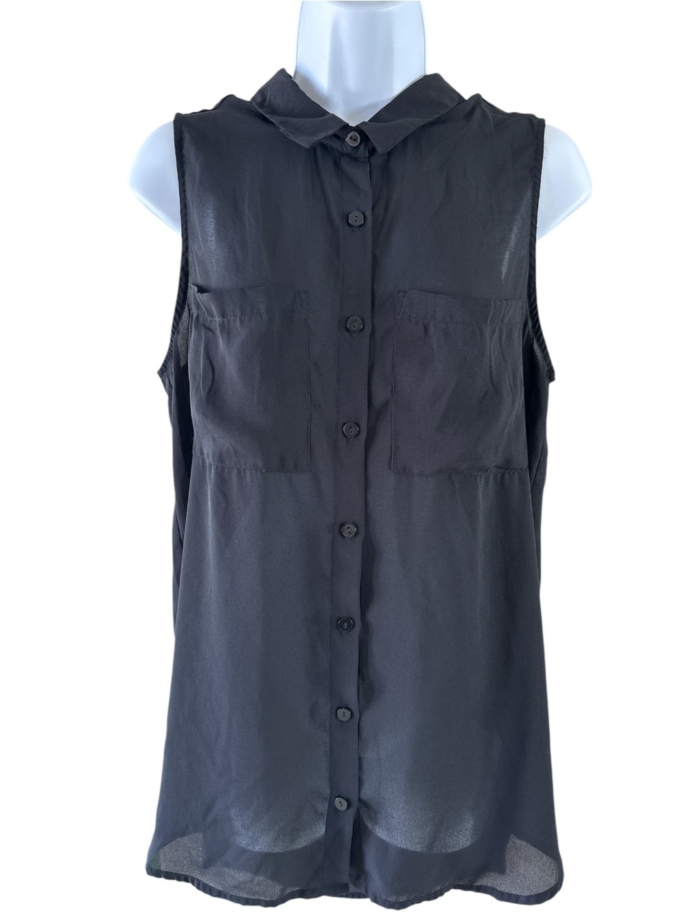 H&M Divided Black Sheer Sleeveless Button-Down Blouse Size 10